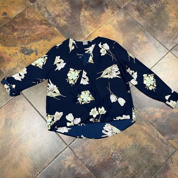 New York & Company Floral Blouse - Navy and White - Picture 3 of 9